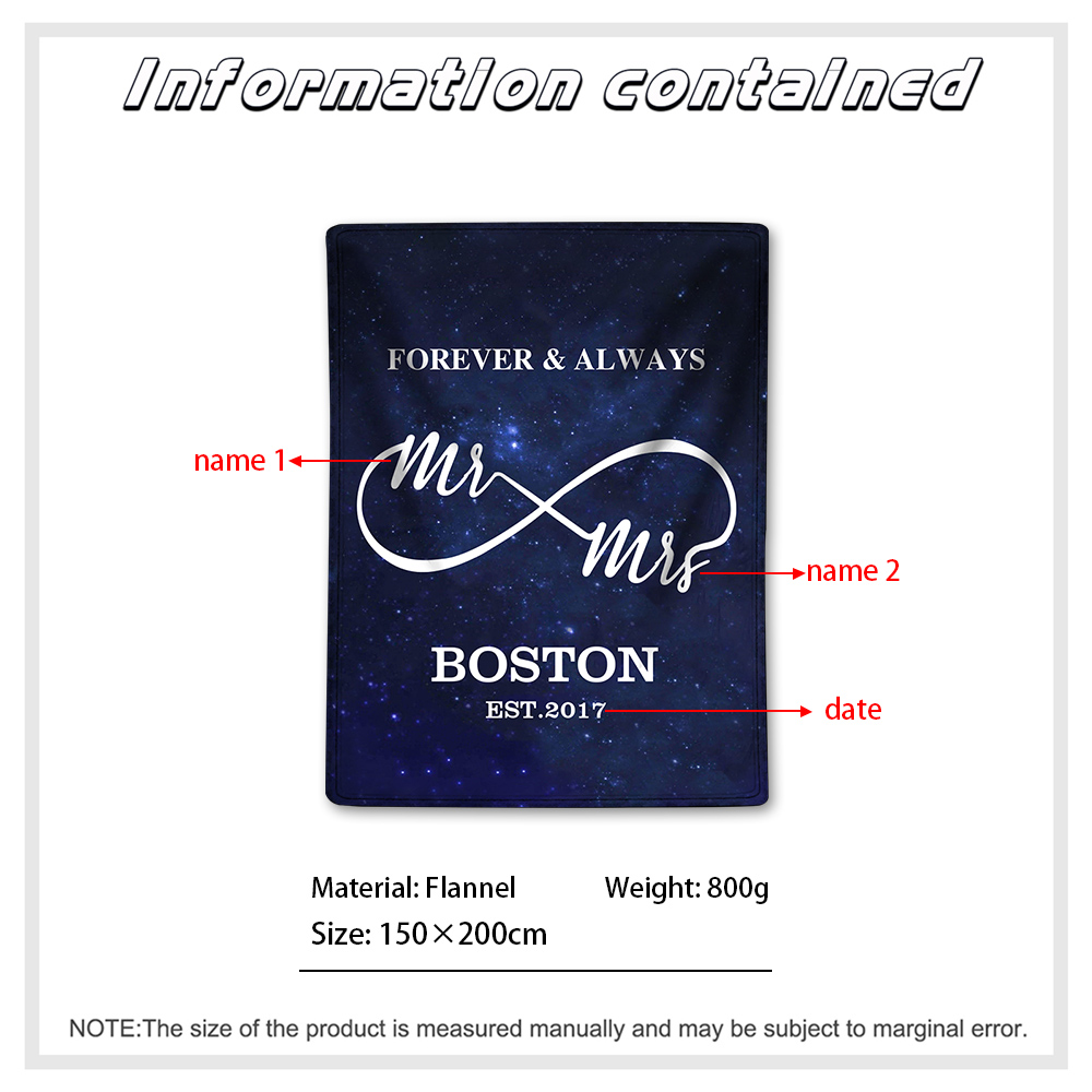 Personalised Couple Blanket Customised 2 Names & Date Blanket Infinity Valentine's Day Gift for Him/Her-Jessemade AU