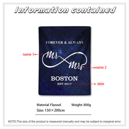Personalised Couple Blanket Customised 2 Names & Date Blanket Infinity Valentine's Day Gift for Him/Her-Jessemade AU