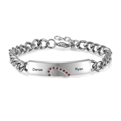 Personalised Cuban Chain Couple Bracelets Custom Names Two Soul One Heart Matching Bracelet Love Gifts-Jessemade AU