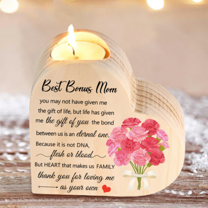 To My Mom Heart Candle Holder Wooden Candlestick Mothers Gifts-Thank you for loving me as your own-Jessemade AU