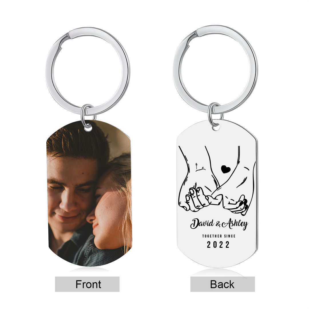 Personalised Couple Photo Keychain Custom 2 Names & Text & Year Keyring Pinky Swear Gift for Him/Her-Jessemade AU