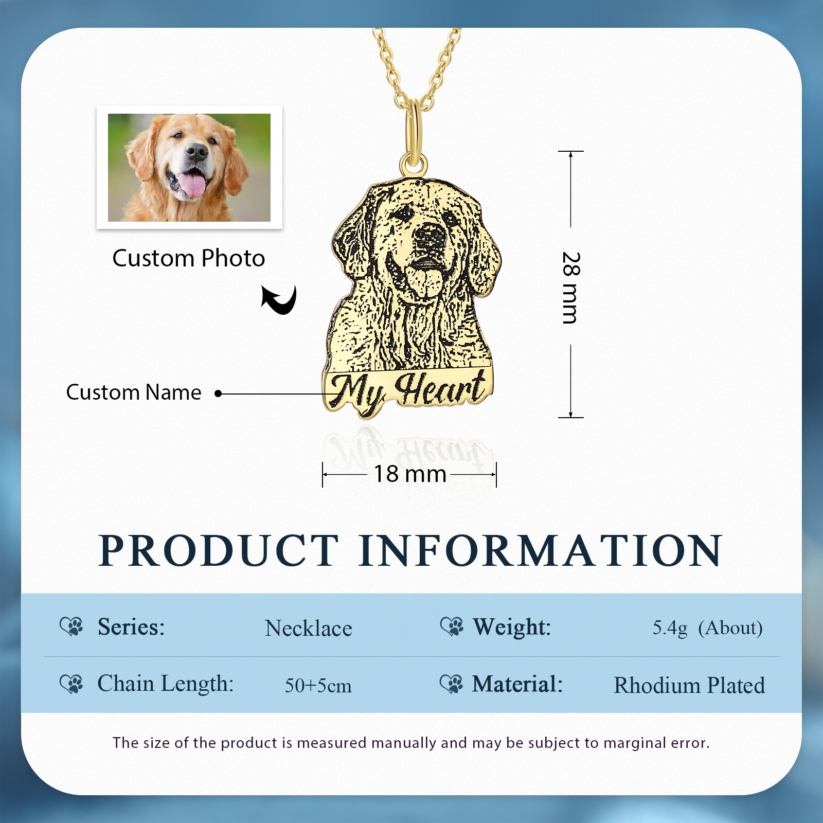 Pet Personalised Photo Necklace Engraved 1 Name Pet Memorial Cat Dog Necklace-Jessemade AU