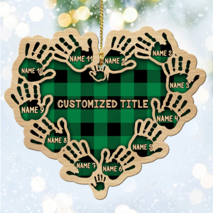 Grandma Mom Heart Hand Print Wood Ornament Custom 11 Names for Family-Jessemade AU
