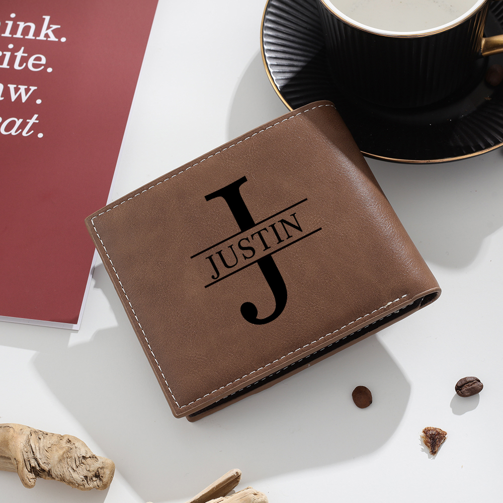 Personalised Photo & Name & Letter Billfold Wallet Custom Monogram Leather Wallet Gift for Men-Jessemade AU