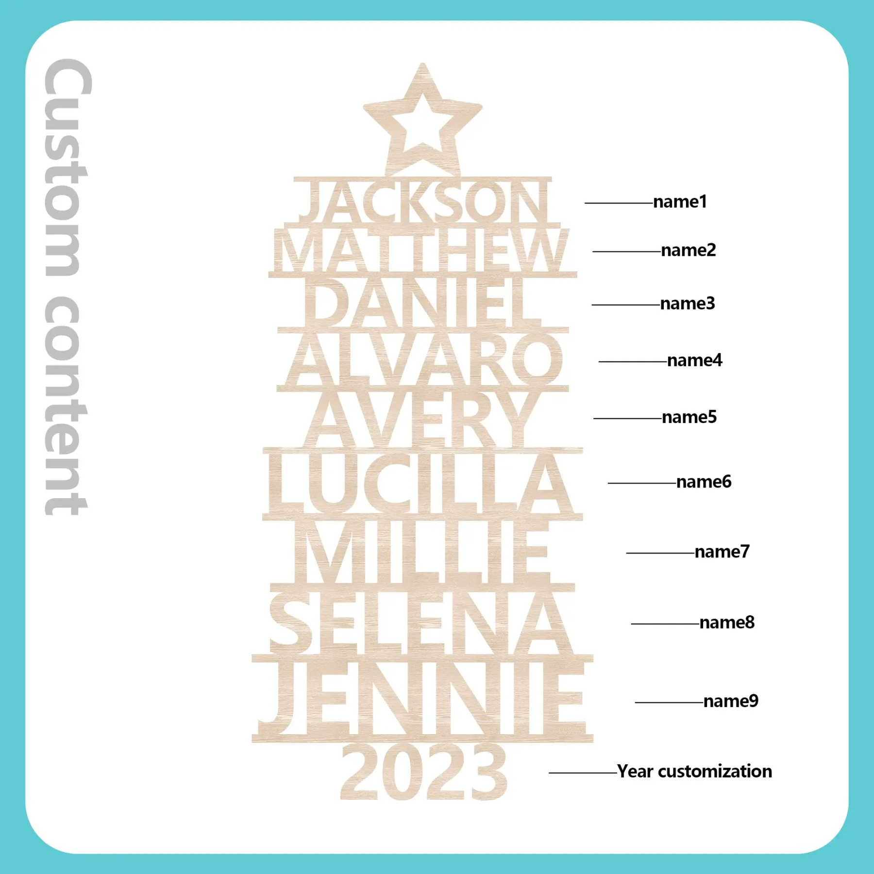 9 Names - Personalised Christmas Tree Ornaments Customised Name Xmas Wooden Decor Gifts for Family Friends-Jessemade AU