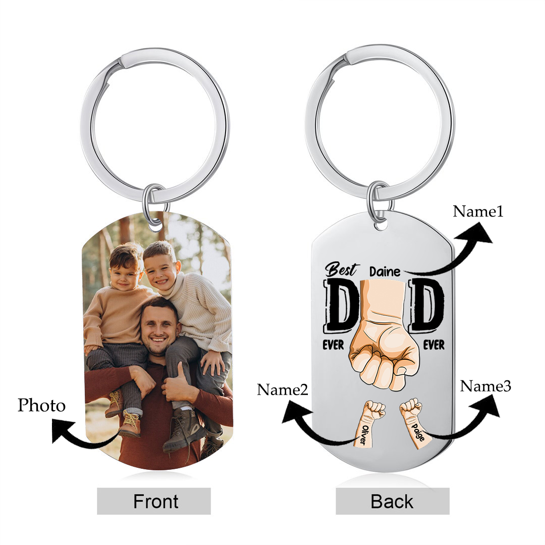 Personalised 3 Names & 1 Photo Keychain Fist Bump Keychain Father's Day Gifts - Best Dad Ever-Jessemade AU