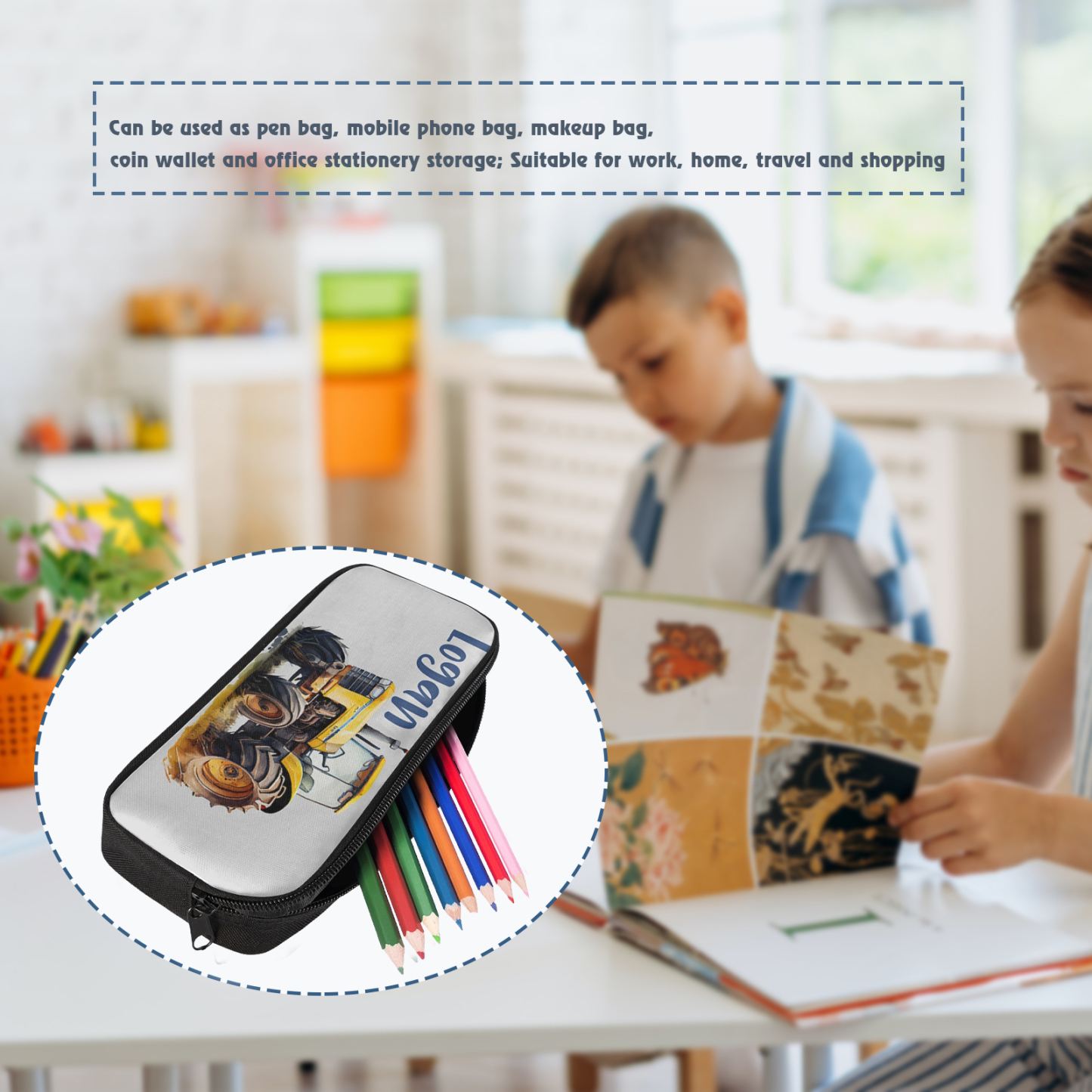 Personalised  Name Pencil Case Yellow Bulldozer Pen Bag Zipper Back to School Gifts for Student-Jessemade AU