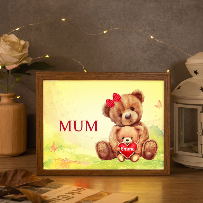 Personalised Frame Night Light Custom 1 Text  & 1 Name Teddy Bears Family Ornament Gifts for Mother/Grandma-Jessemade AU