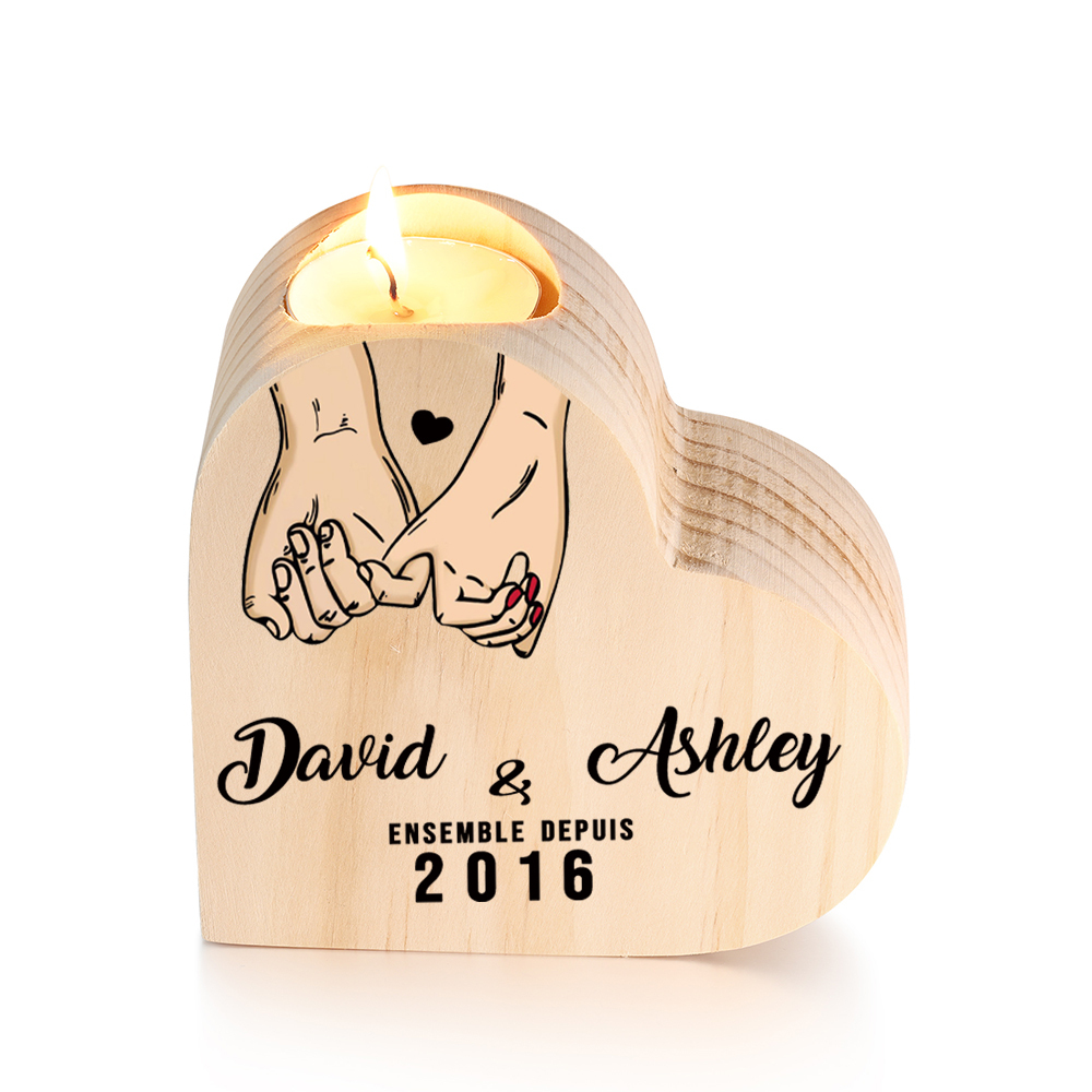 For Couple-Personalised Wooden Heart Candle Holder Pinky Promise Candlesticks-Jessemade AU