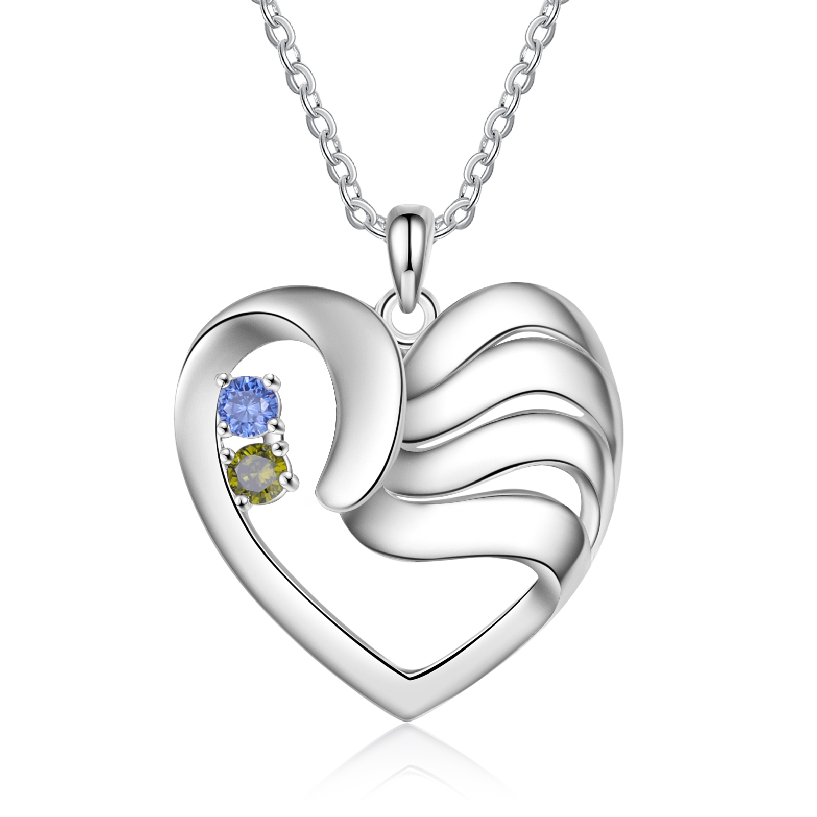 Personalised Heart Necklace With 2 Birthstones Engraved Names Gift For Women-Jessemade AU