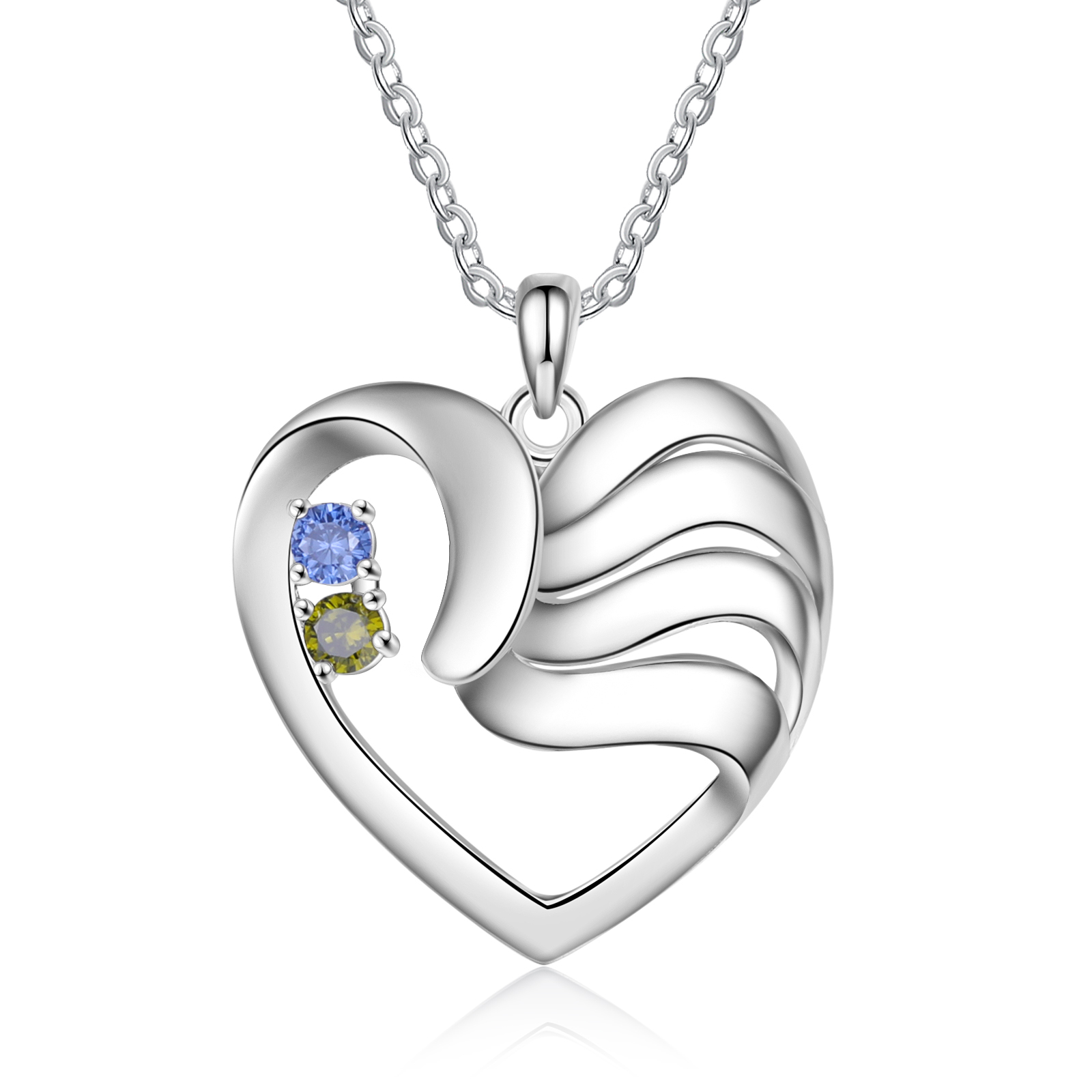 Personalised Heart Necklace With 2 Birthstones Engraved Names Gift For Women-Jessemade AU