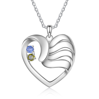 Personalised Heart Necklace With 2 Birthstones Engraved Names Gift For Women-Jessemade AU