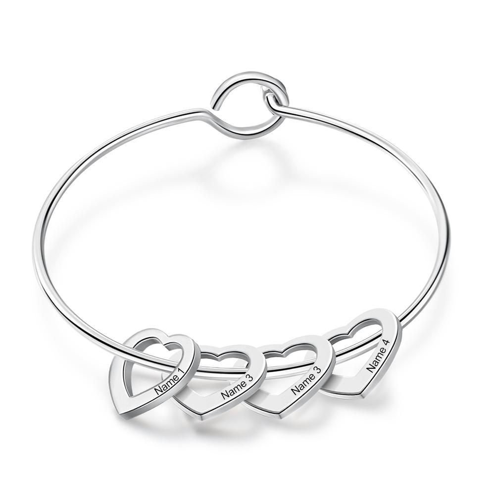 Children Bangle Bracelet with 4 Heart Pendants Engraved 4 Names Gifts-Jessemade AU