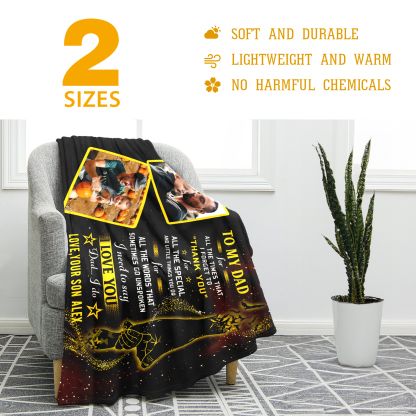 Personalized Fleece Blanket Custom 2 Photos and 1 Name Father's Day Gift for Dad-Jessemade AU