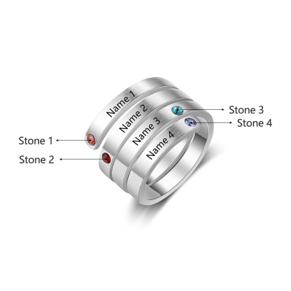 Personalised Ring With 4 Birthstones Engraved Names Ring Gift For Women-Jessemade AU