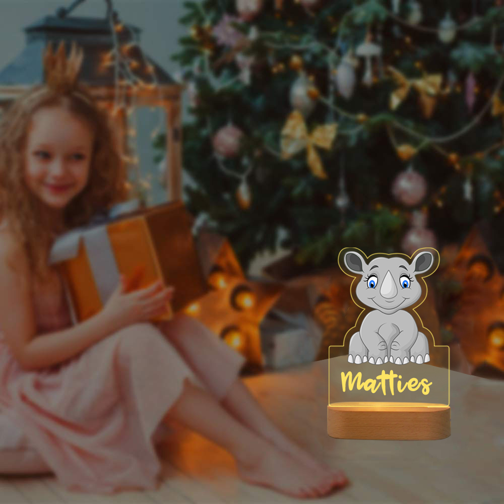 Custom Name Animal Rhinoceros Night Light LED Lamp Gifts For Kids-Jessemade AU