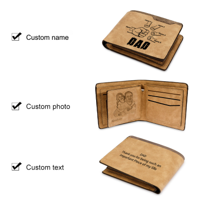 5 Names - Personalised Men Leather Wallet Custom Photo & Text & Name Folding Wallet Fist Bump Wallet Gift for Dad-Jessemade AU