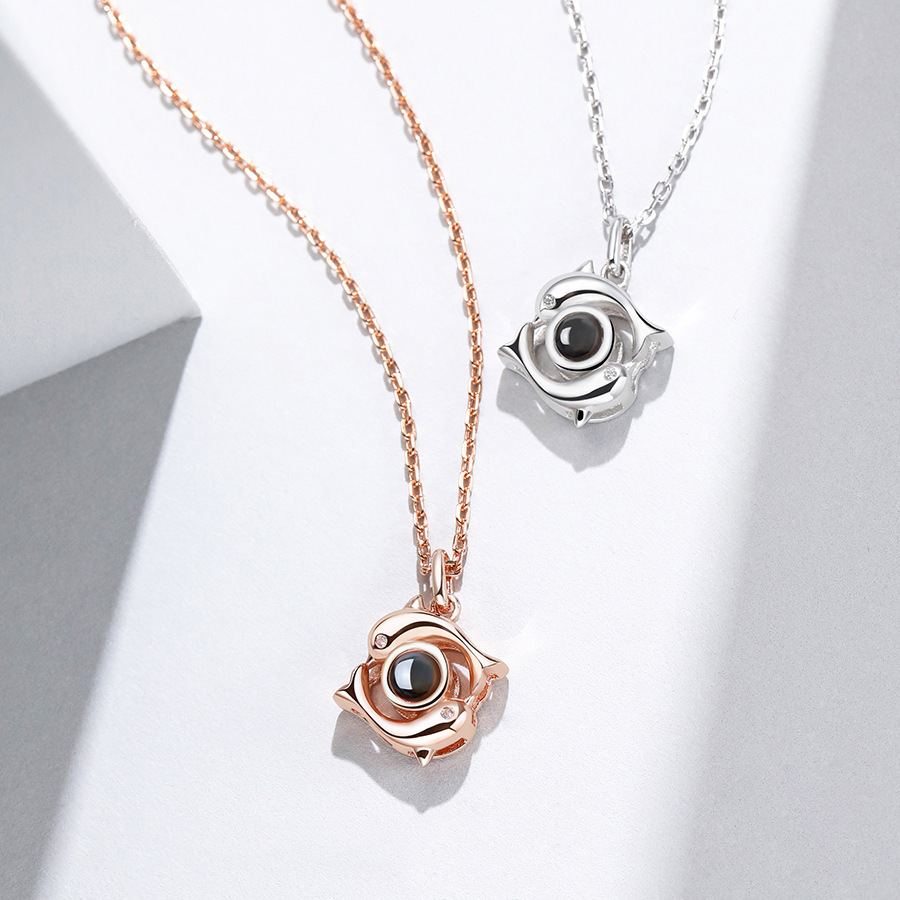 100 Languages Projection Necklace Engraved  " I LOVE YOU" Dolphin Necklace Valentines Day Gifts For Her-Jessemade AU