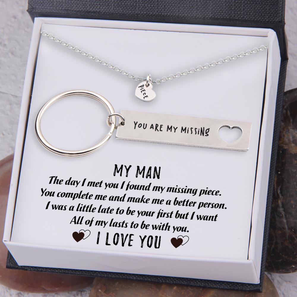 You Are My Missing Piece, Heart Necklace & Keychain Gift Set Gifts For Husband-Jessemade AU