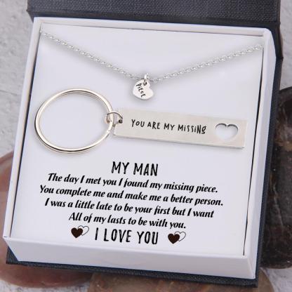 You Are My Missing Piece, Heart Necklace & Keychain Gift Set Gifts For Husband-Jessemade AU