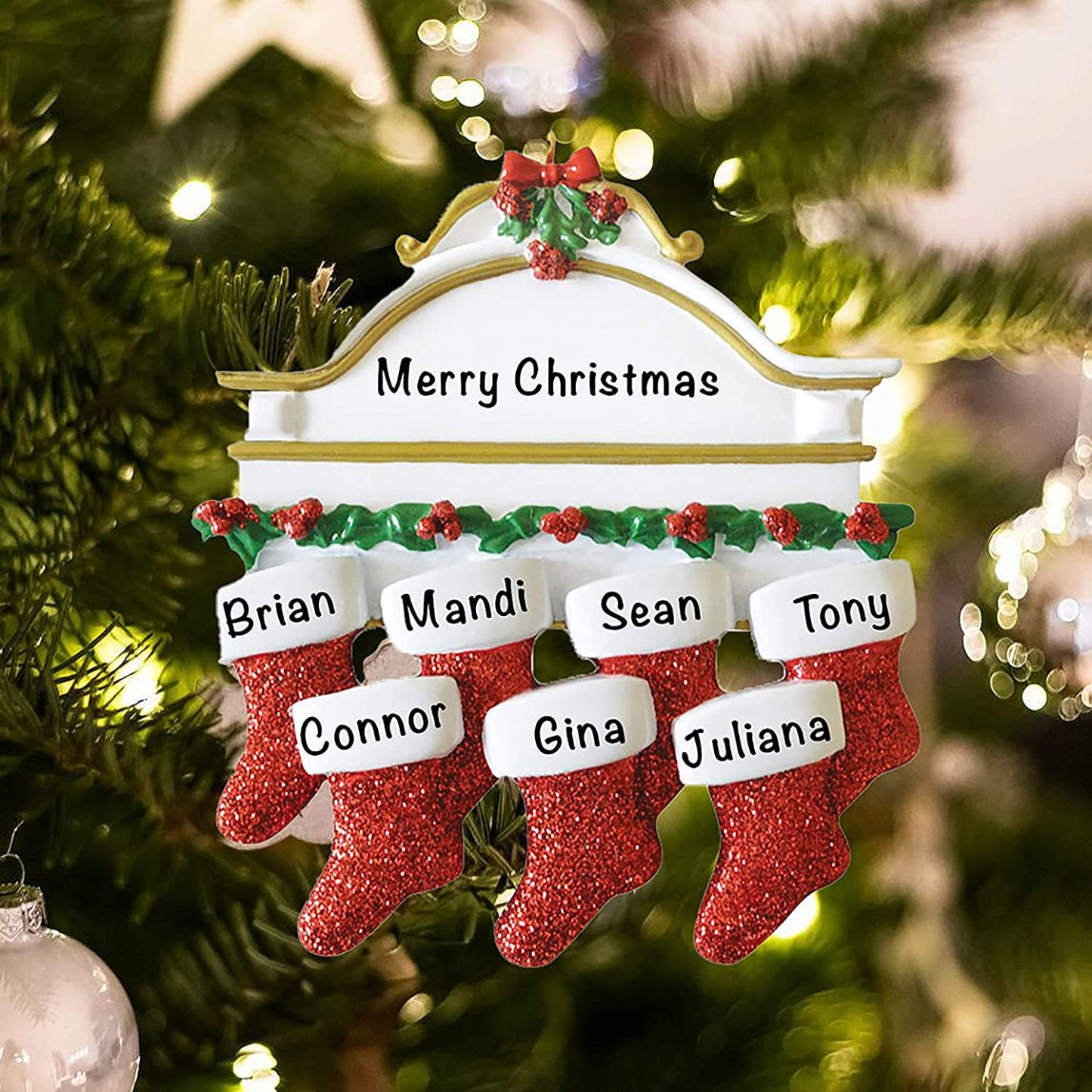 Personalised Red Stockings Ornament Custom 7 Names Gifts for Family-Jessemade AU