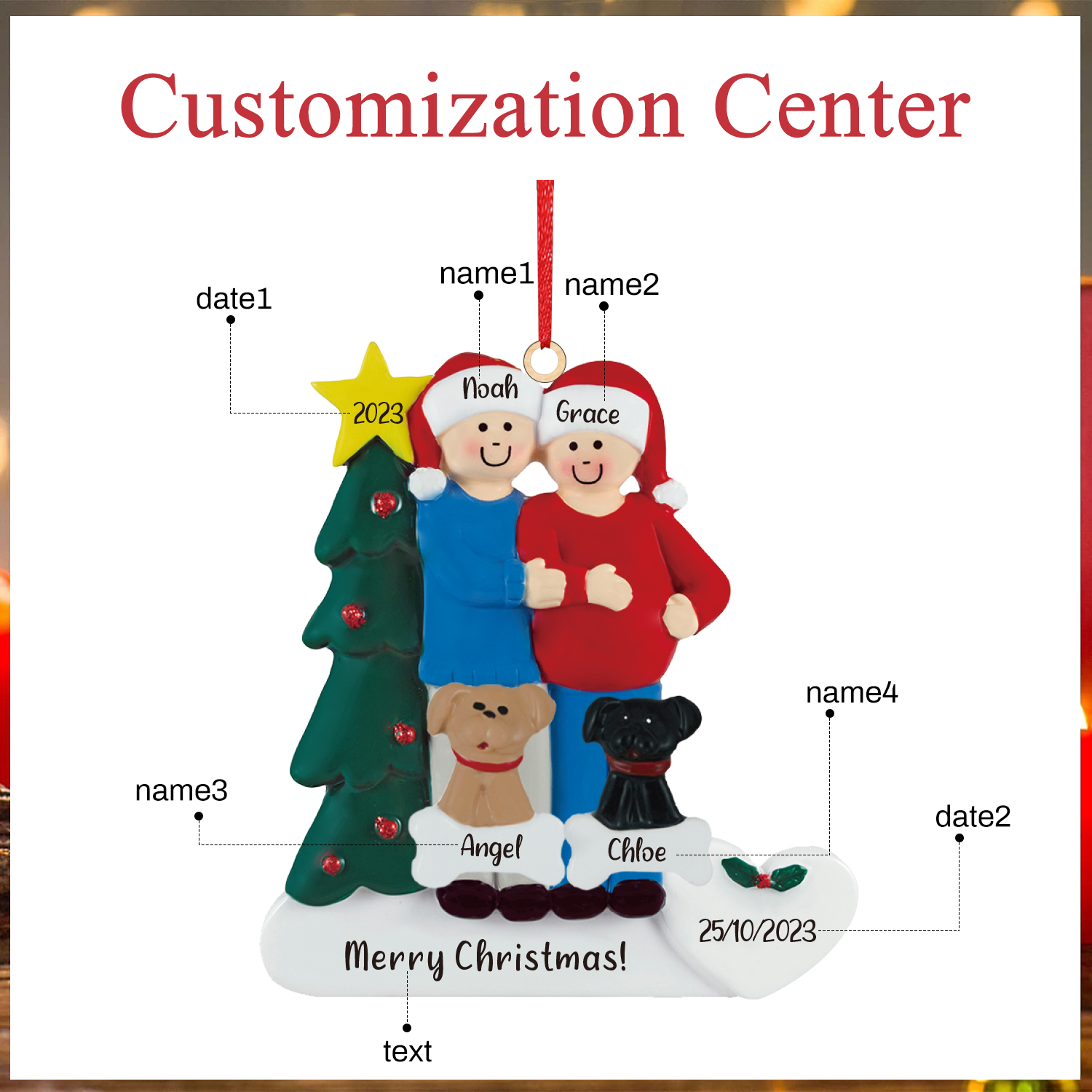 4 Names - Personalised Wooden Christmas Ornaments with Pet Names Customised Text & Date Xmas Decor Gifts for Family Friends-Jessemade AU