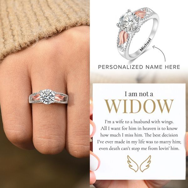 Personalised Circle Wings Memorial Ring - I Am Not A Widow. I'm A Wife To A Husband With Wings-Jessemade AU