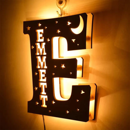 Personalised Big Letter Wooden LED Night Light Engraved 1 Name Lamp-Jessemade AU