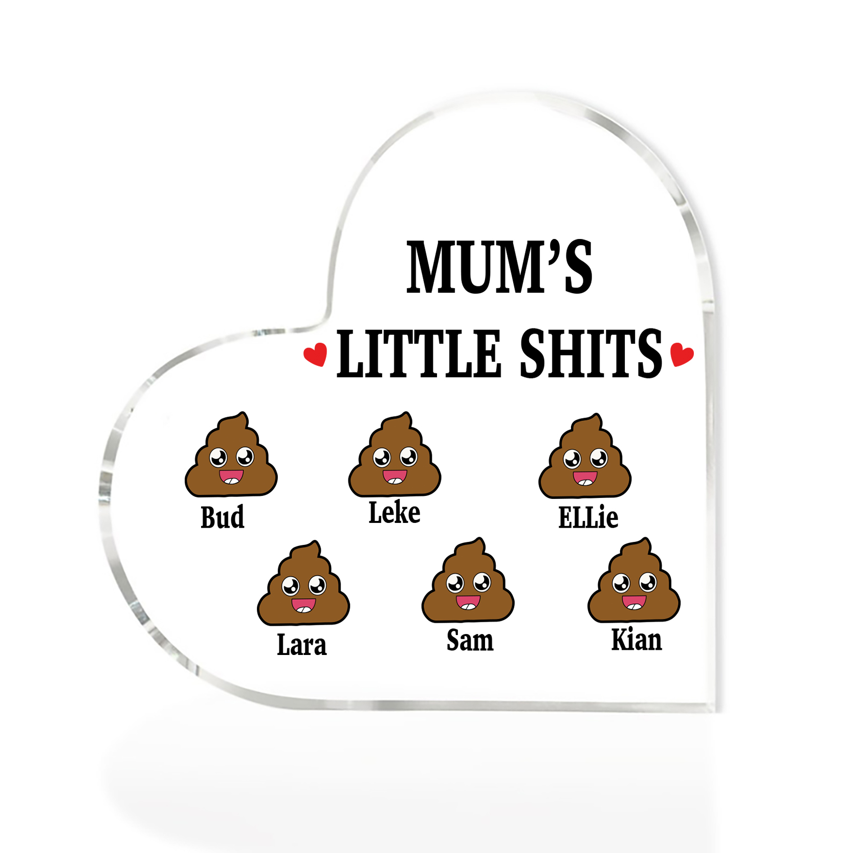 6 Names - Personalised Acrylic Heart Keepsake Custom Name Ornaments Mother's Day Funny Gifts for Mum-Jessemade AU