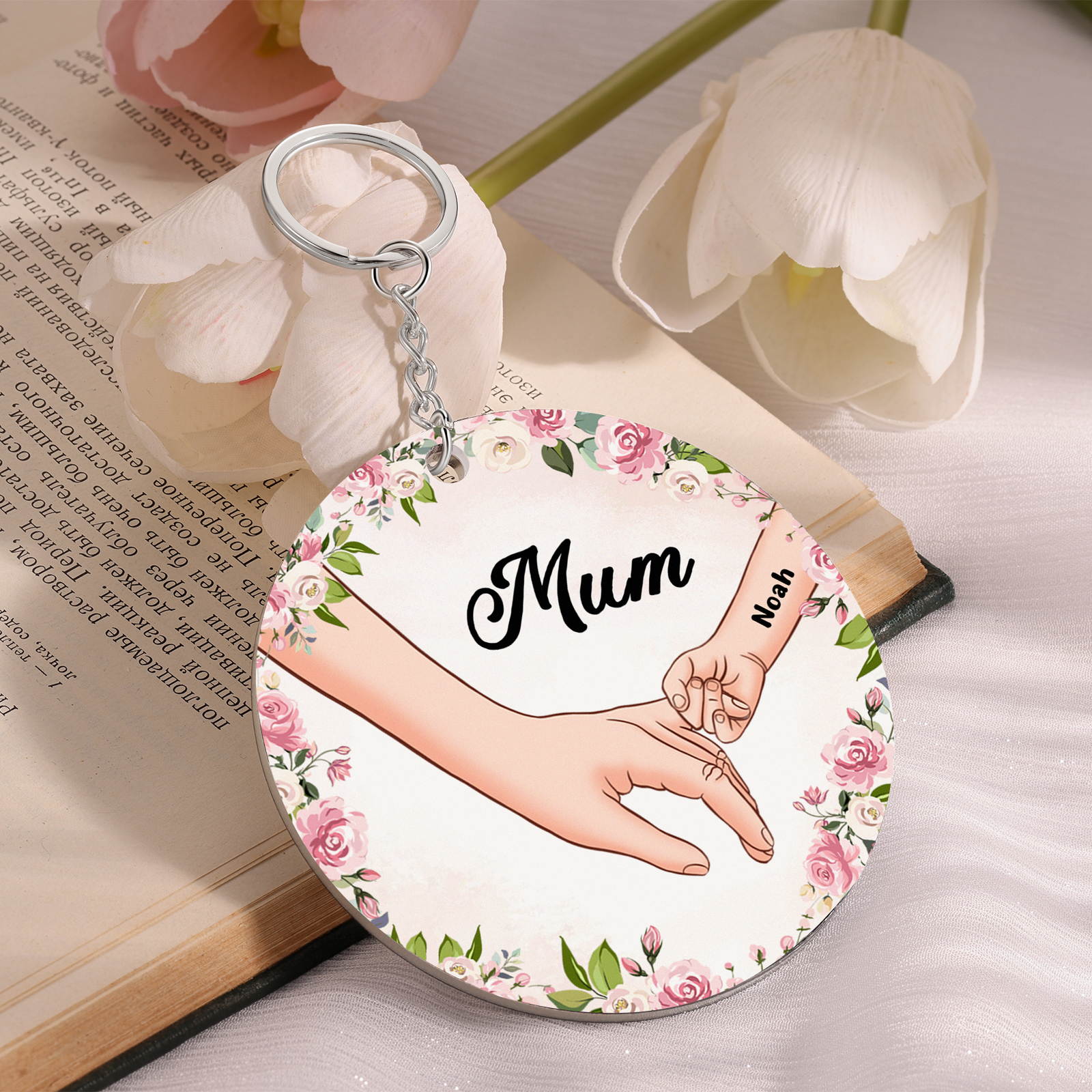 1 Name - Personalised Acrylic Keychain Custom 1 Text Holding Hands Family Hanging Ornaments Gift for Mum/Grandma-Jessemade AU