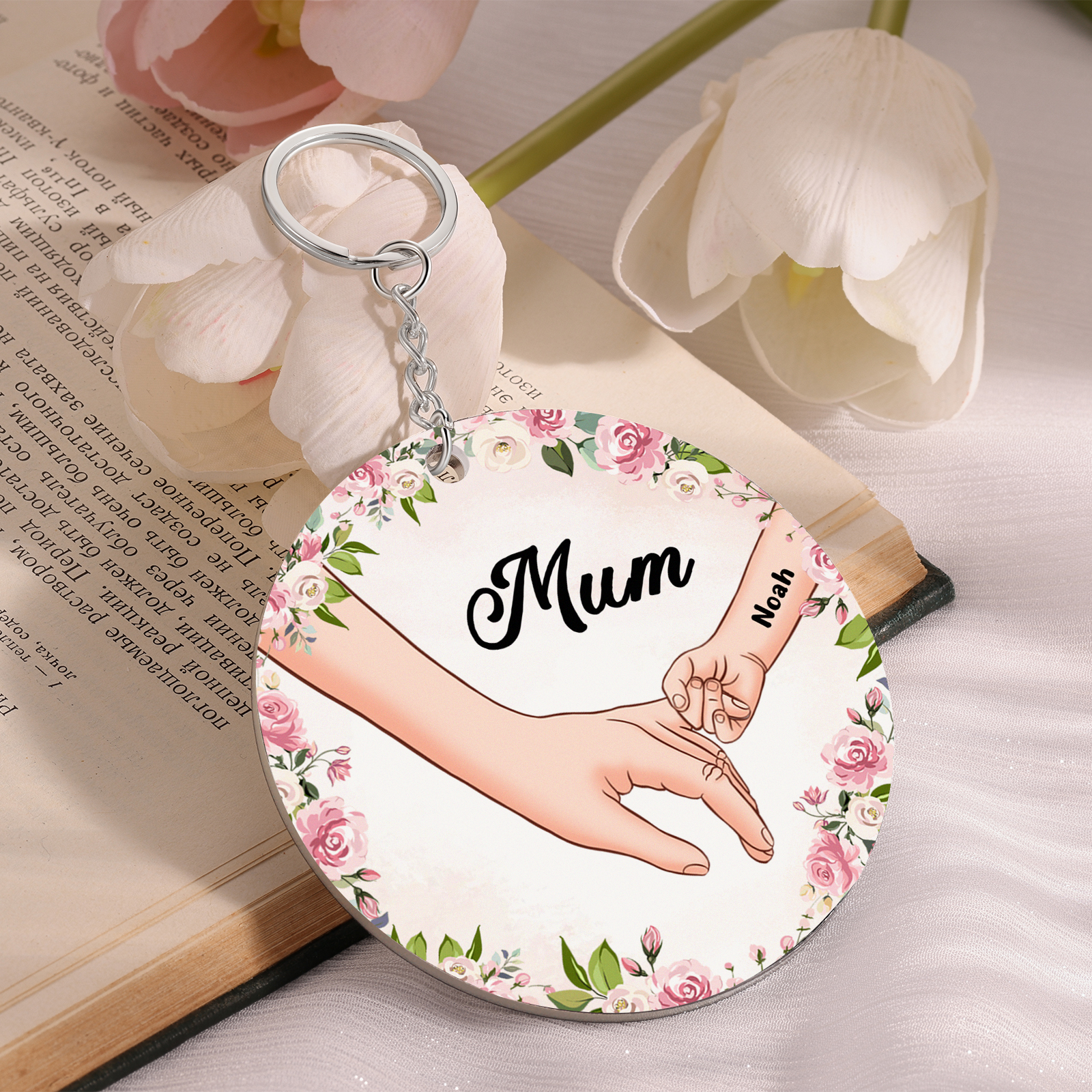 1 Name - Personalised Acrylic Keychain Custom 1 Text Holding Hands Family Hanging Ornaments Gift for Mum/Grandma-Jessemade AU