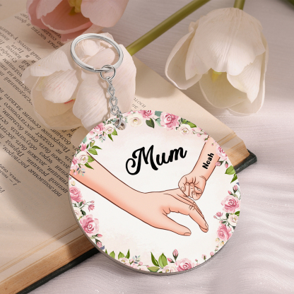 1 Name - Personalised Acrylic Keychain Custom 1 Text Holding Hands Family Hanging Ornaments Gift for Mum/Grandma-Jessemade AU