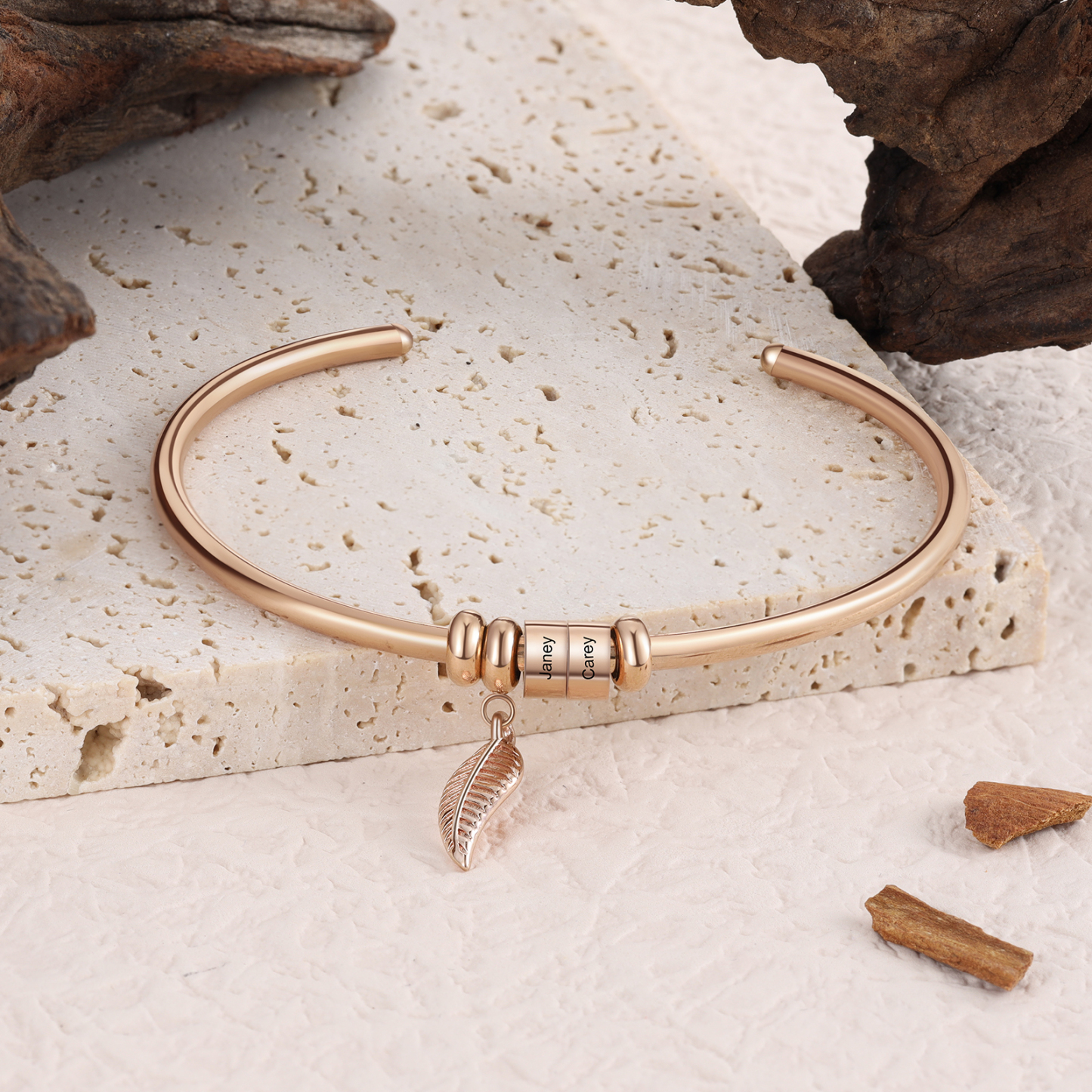 2 Beads Bracelet with a leaf-Jessemade AU