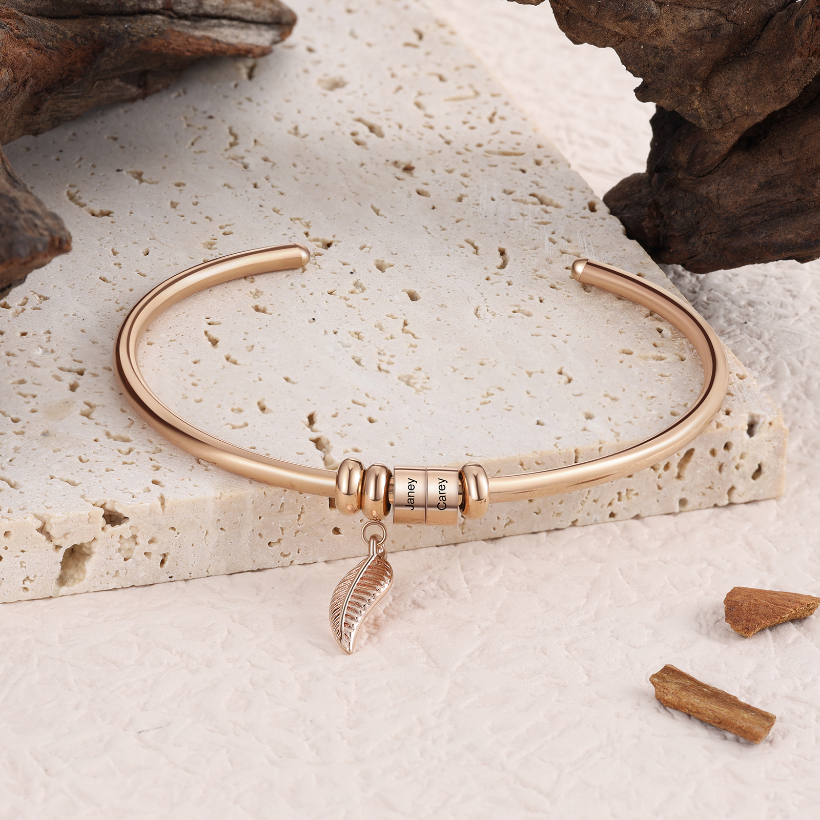 2 Beads Bracelet with a leaf-Jessemade AU