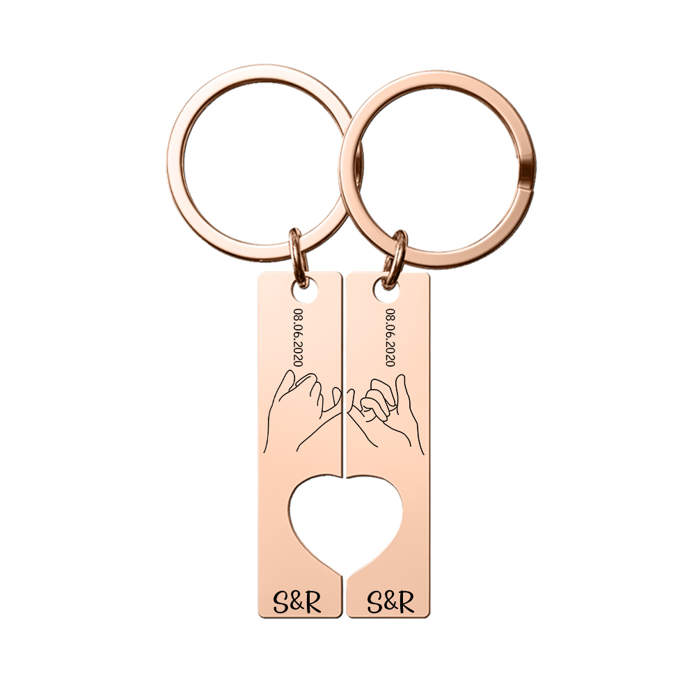 Personalised Couple Pinky Promise Keychain Set Customised Letters & Date Matching Keyring Valentine's Day Gifts For Couples-Jessemade AU