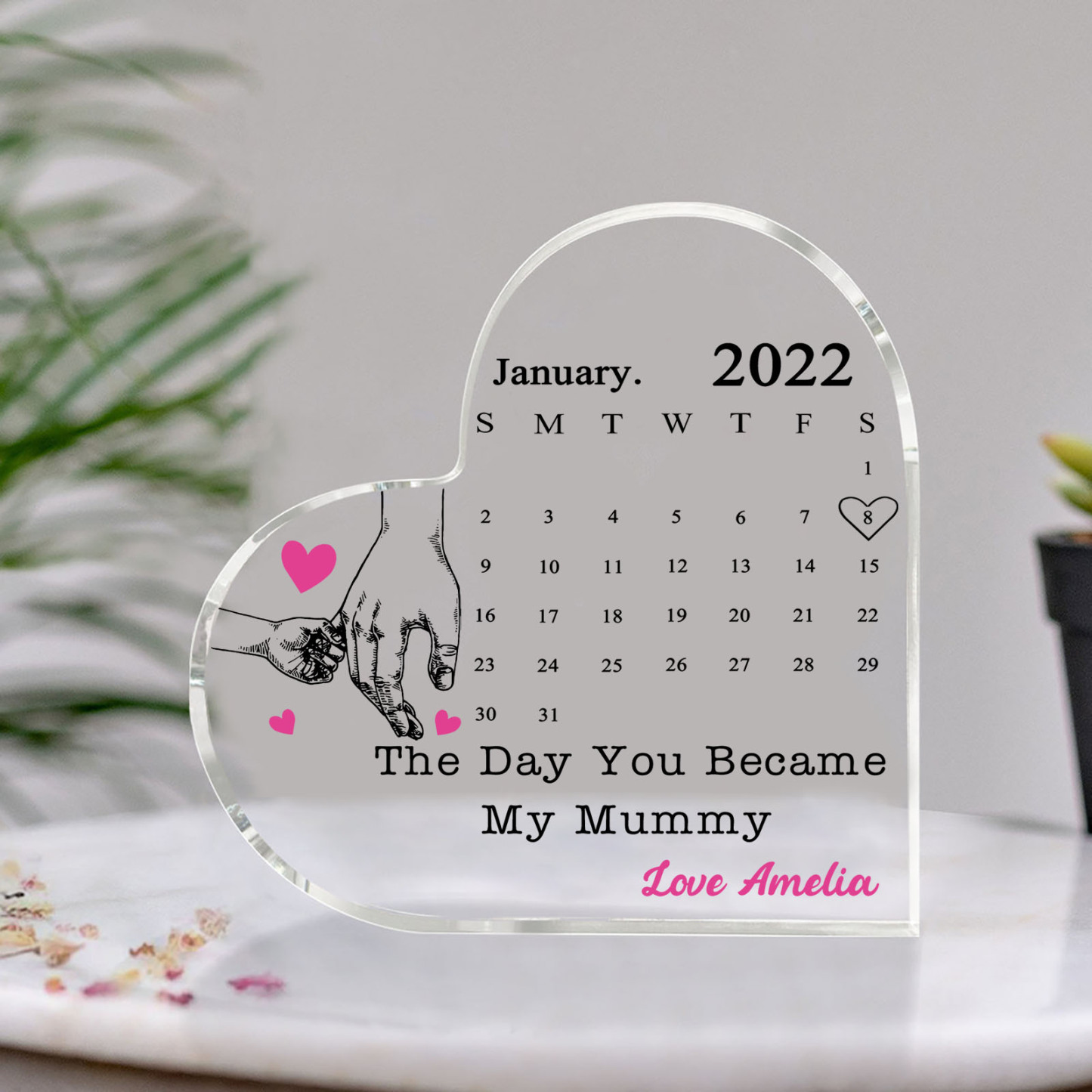 Personalised Acrylic Heart Keepsake Custom Date & Text Calendar Ornaments Hand In Hand - The Day You Became My Mommy/Mummy-Jessemade AU