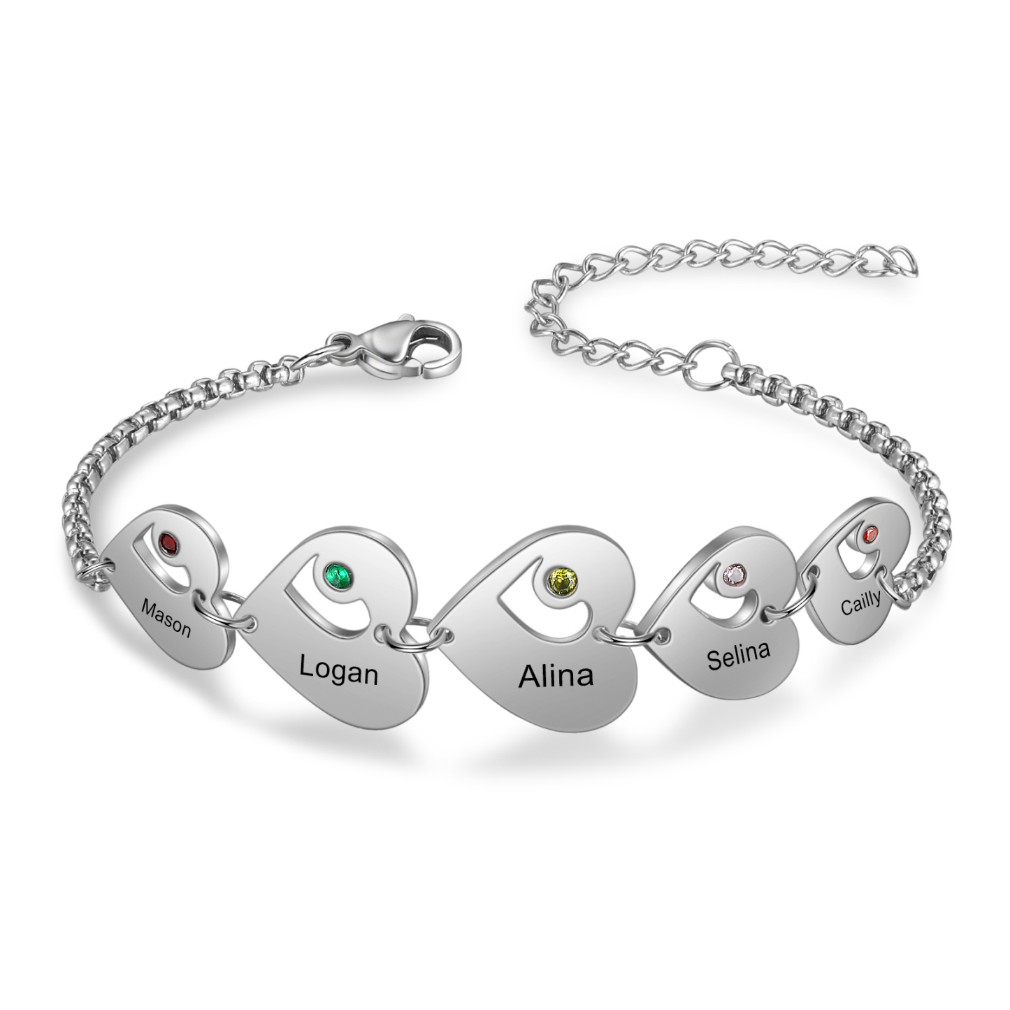 Personalised Heart Bracelet with Birthstones Custom 5 Names Family Bracelet Gifts for Her-Jessemade AU