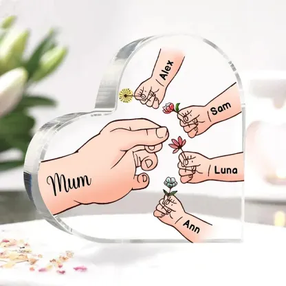 5 Names - Personalised Acrylic Heart Keepsake Handing Flowers to Mother Ornaments Gifts for Grandma/Mother-Jessemade AU