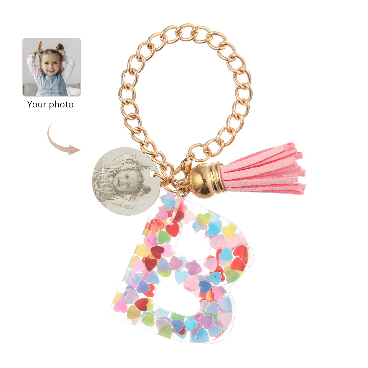 Personalised 26 Letters Pendant Custom 1 Photo Hanging Ornament Back-to-School Gift for Girls-Jessemade AU