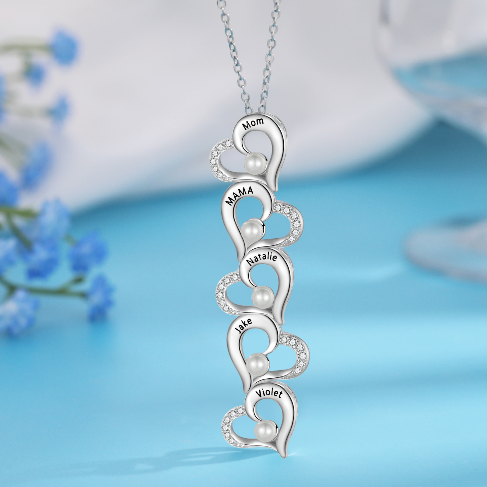 Custom Heart Necklace Engrave 5 Names Family Necklace-Jessemade AU