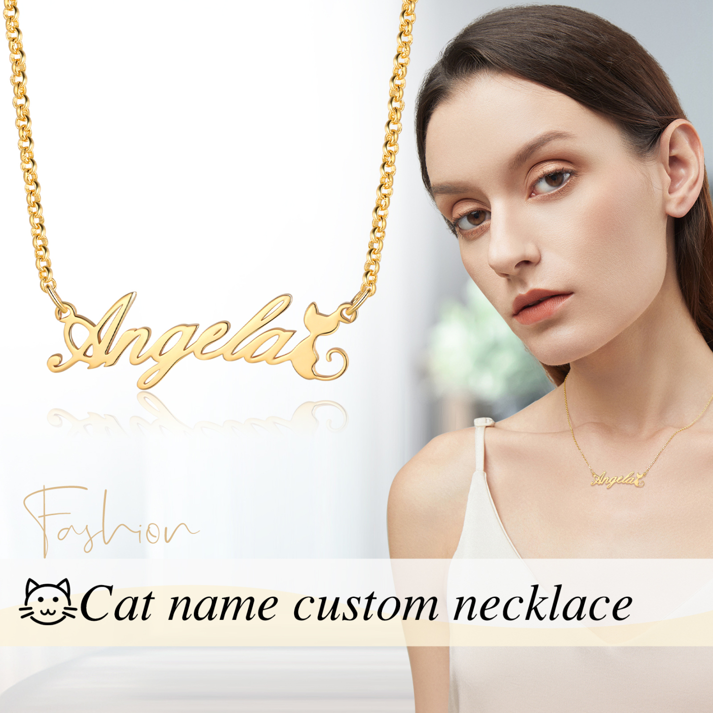 Personalised Cat Necklace Custom 1 Name Necklace Gift For Women-Jessemade AU