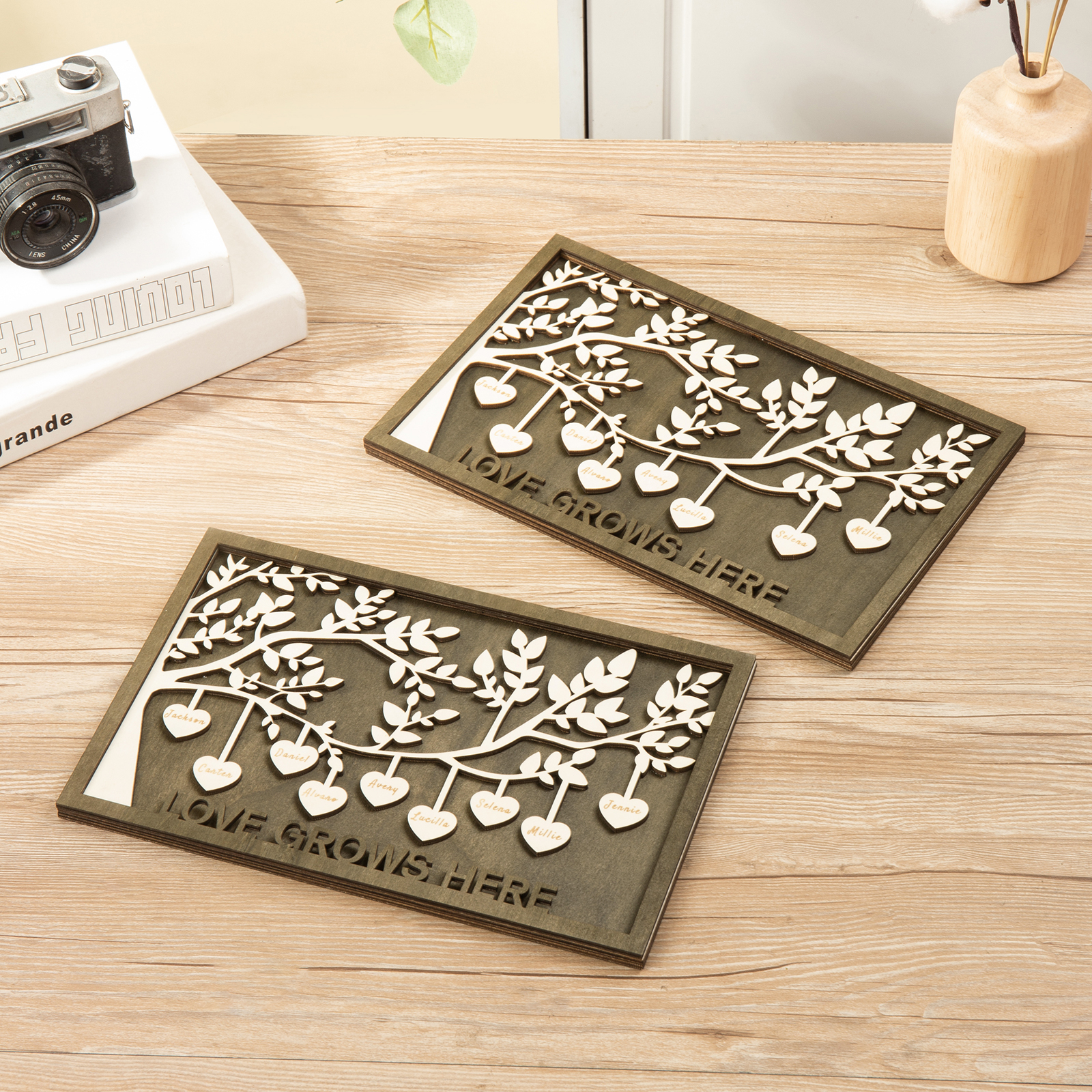 Family Tree Wood Frame Personalised Family Tree Sign Engrave 2 Names Keepsake Gifts-Jessemade AU