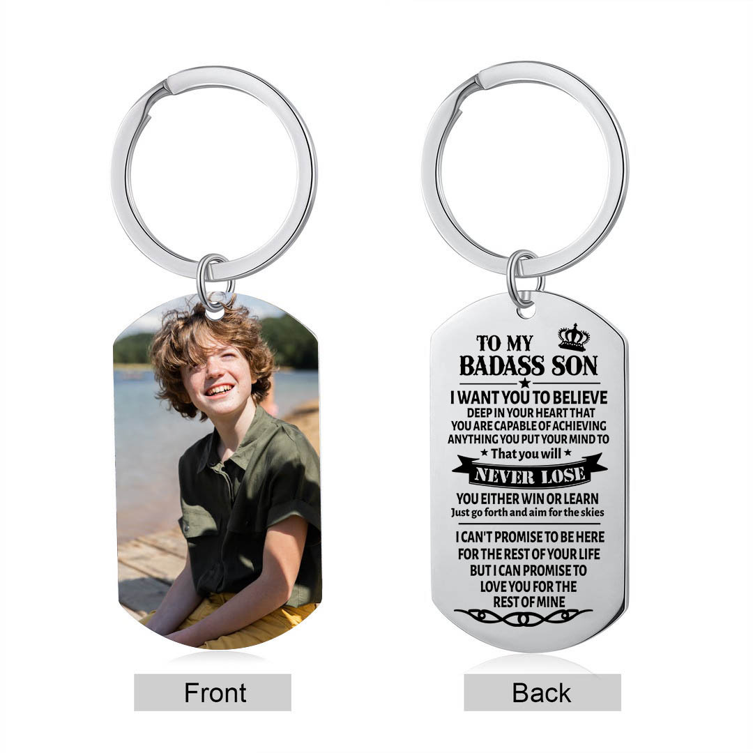 To My Badass Son Keyring Custom Photo Keychain "I Can Promise To Love You For The Rest Of Mine" Personalised Gifts For Son-Jessemade AU