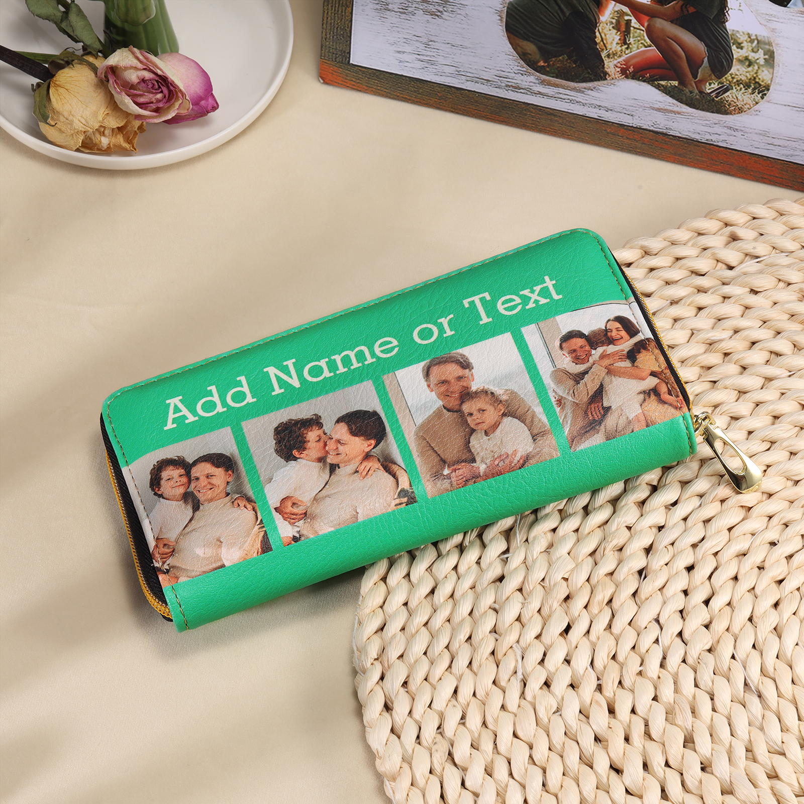Long Purse Personalised Leather Wallet Engraved 4 Photos Zip Wallet Gifts for Her-Jessemade AU