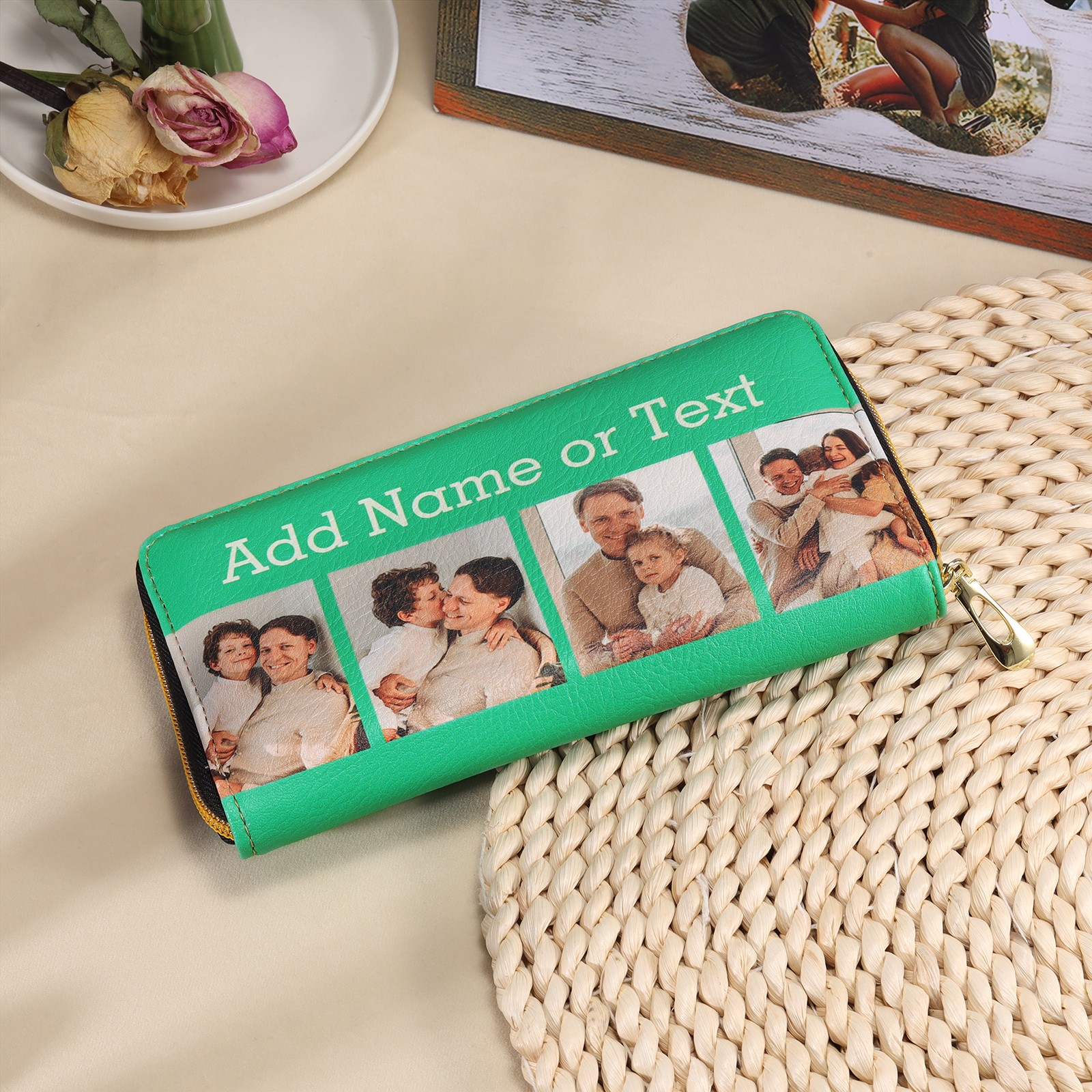 Long Purse Personalised Leather Wallet Engraved 4 Photos Zip Wallet Gifts for Her-Jessemade AU