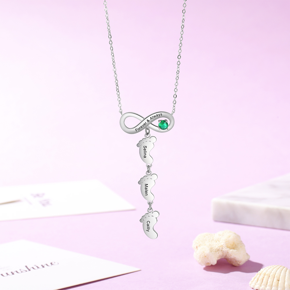 Mother's Day Gifts Personalised Infinity Baby Feet Mother Necklace Engraved 3 Names Necklace Gifts For Mom-Jessemade AU