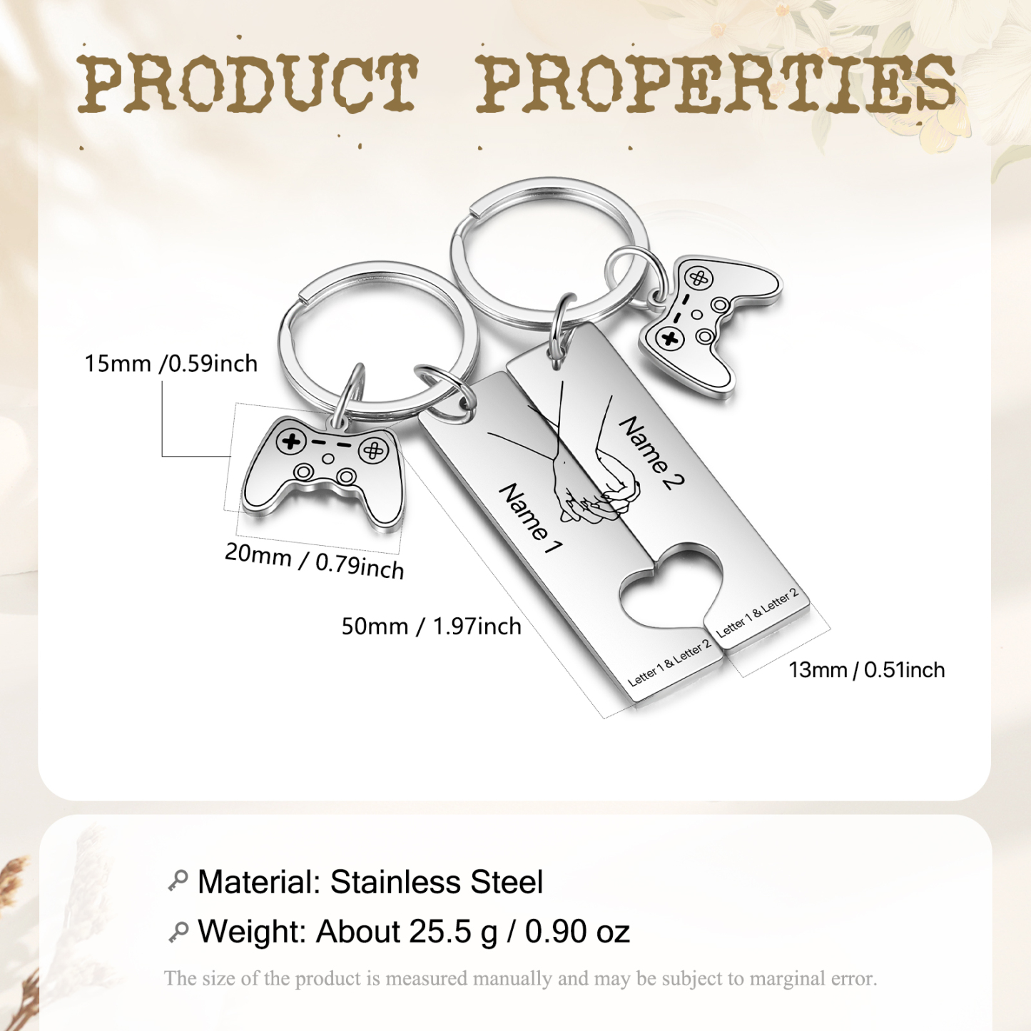 Personalised Couple Keychain Hand in Hand Custom 2 Names & 2 Letters Keyring Game Console Valentine's Day Gift for Him/Her-Jessemade AU