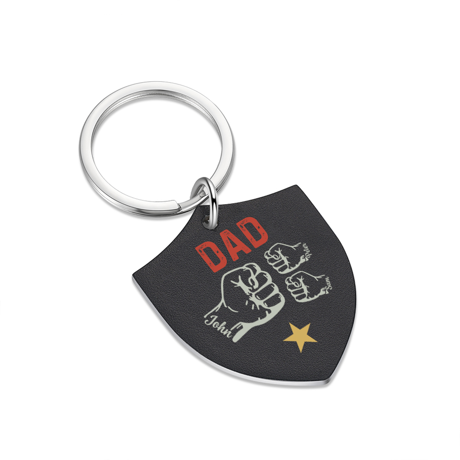 Personalised 3 Names & 1 Text Fist Bump Keychain Engraved Kids Names Keychain Gifts for Dad/Grandpa-Jessemade AU