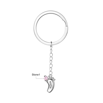 Personalised Baby Feet Keychain With 1 Birthstones Engraved names Keychain Gifts For Mother-Jessemade AU