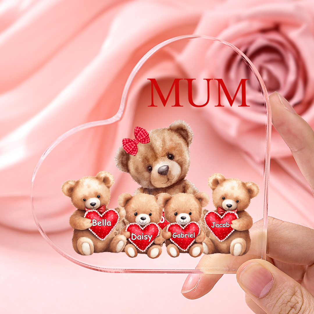 4 Names - Personalised Acrylic Heart Keepsake Custom Text Teddy Bear Ornaments Gifts for Grandma/Mother-Jessemade AU